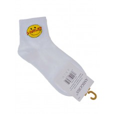 На фото 1 - Молодёжные носки с принтом - смайликом, цвет белый