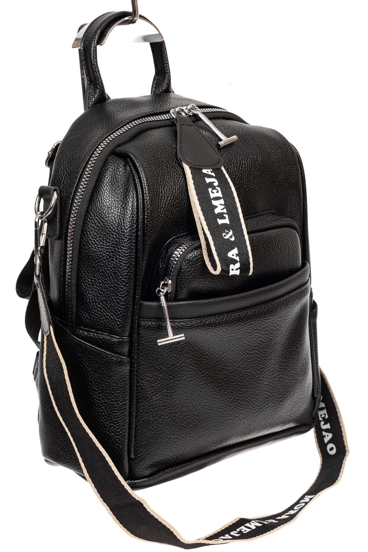На фото 1 - Женская сумка-рюкзак из искусственной кожи, цвет чёрный