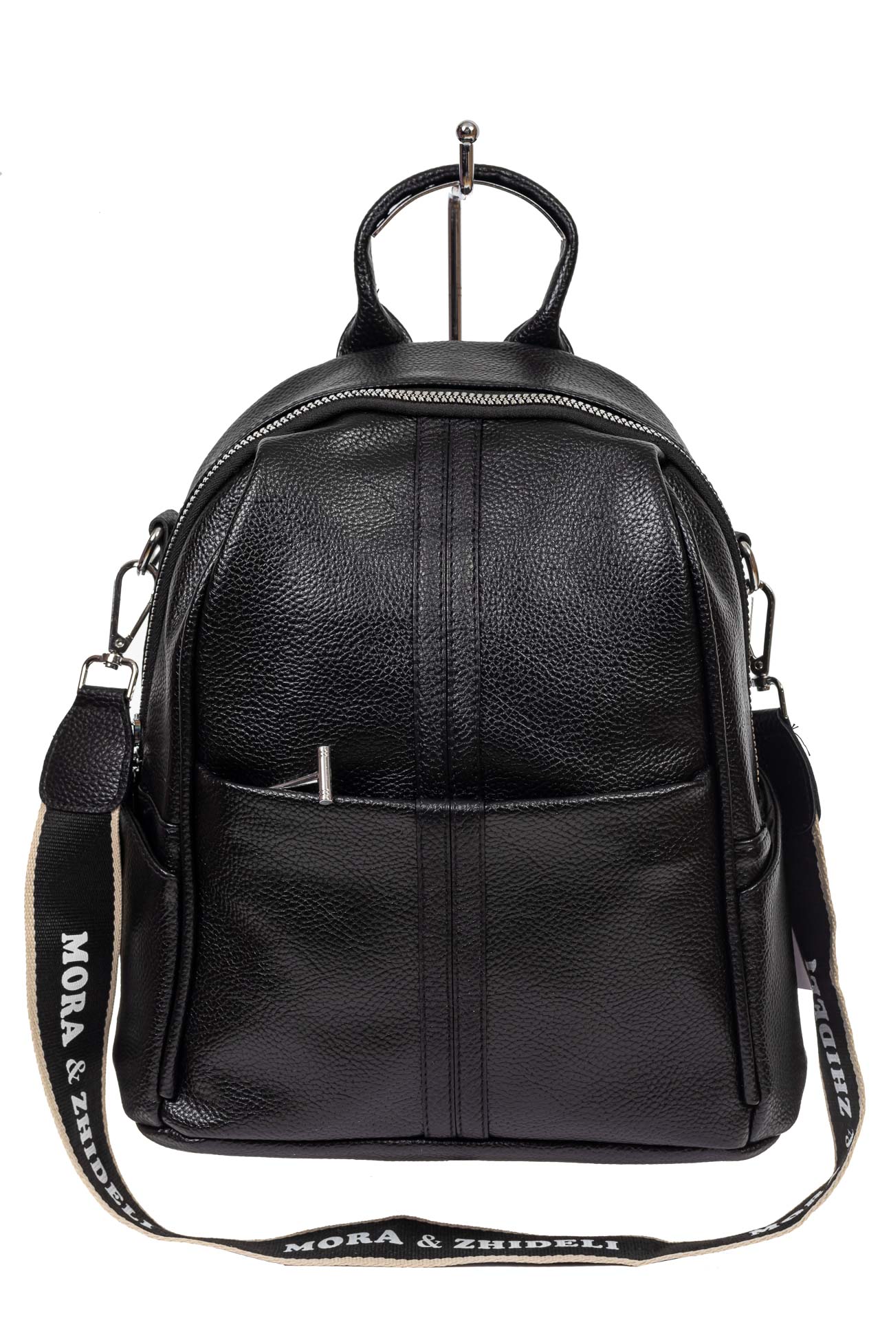 На фото 2 - Сумка-рюкзак молодёжная из фактурной искусственной кожи, цвет чёрный