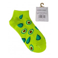 На фото 1 - Яркие хлопковые носки с принтом, цвет салатовый