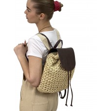 На фото 1 - Сумка-рюкзак плетеная из джута, цвет песочный