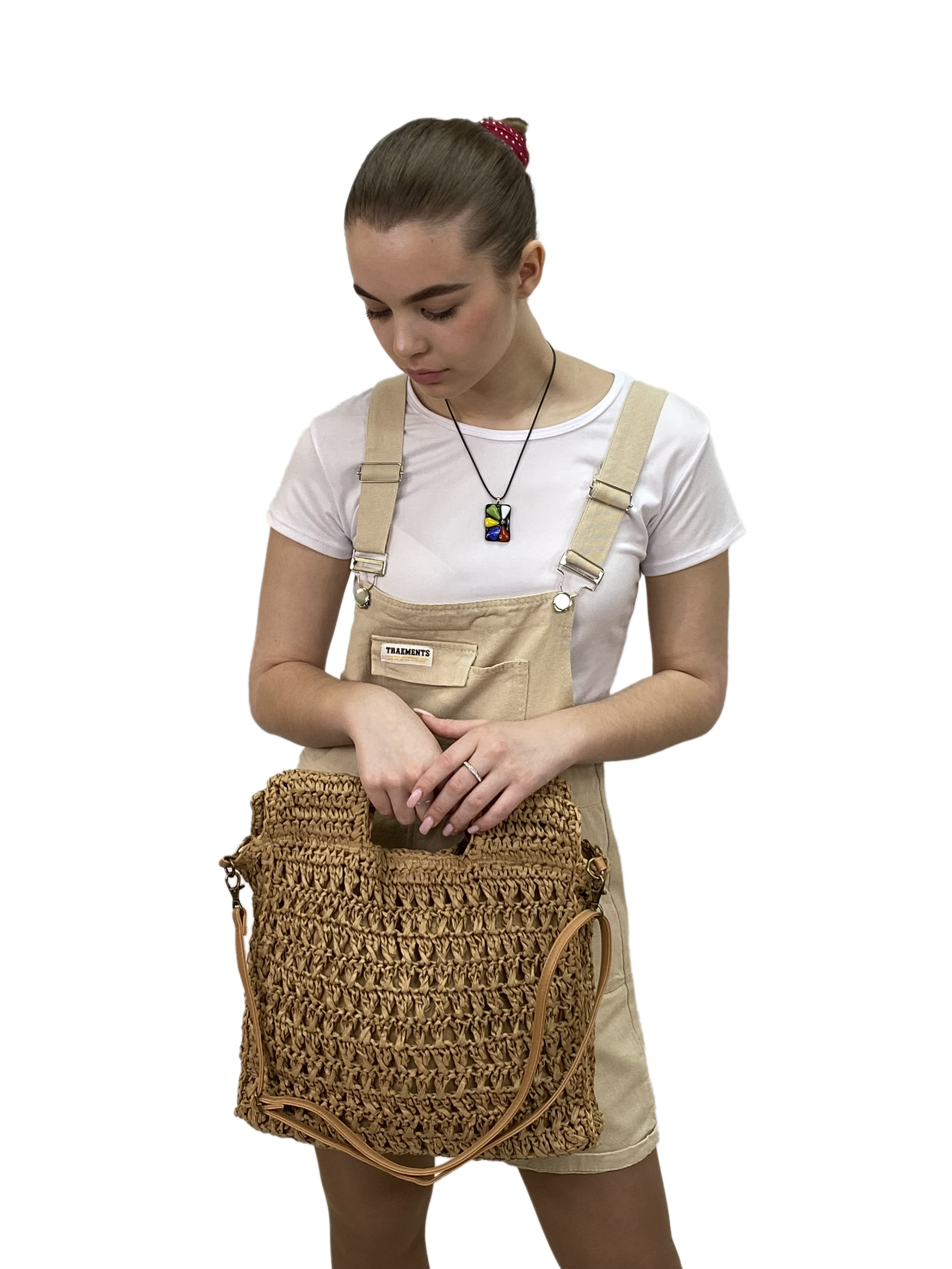 На фото 2 - Женская плетеная сумка из джута, с акцентными  ручками из бамбука, цвет крафт