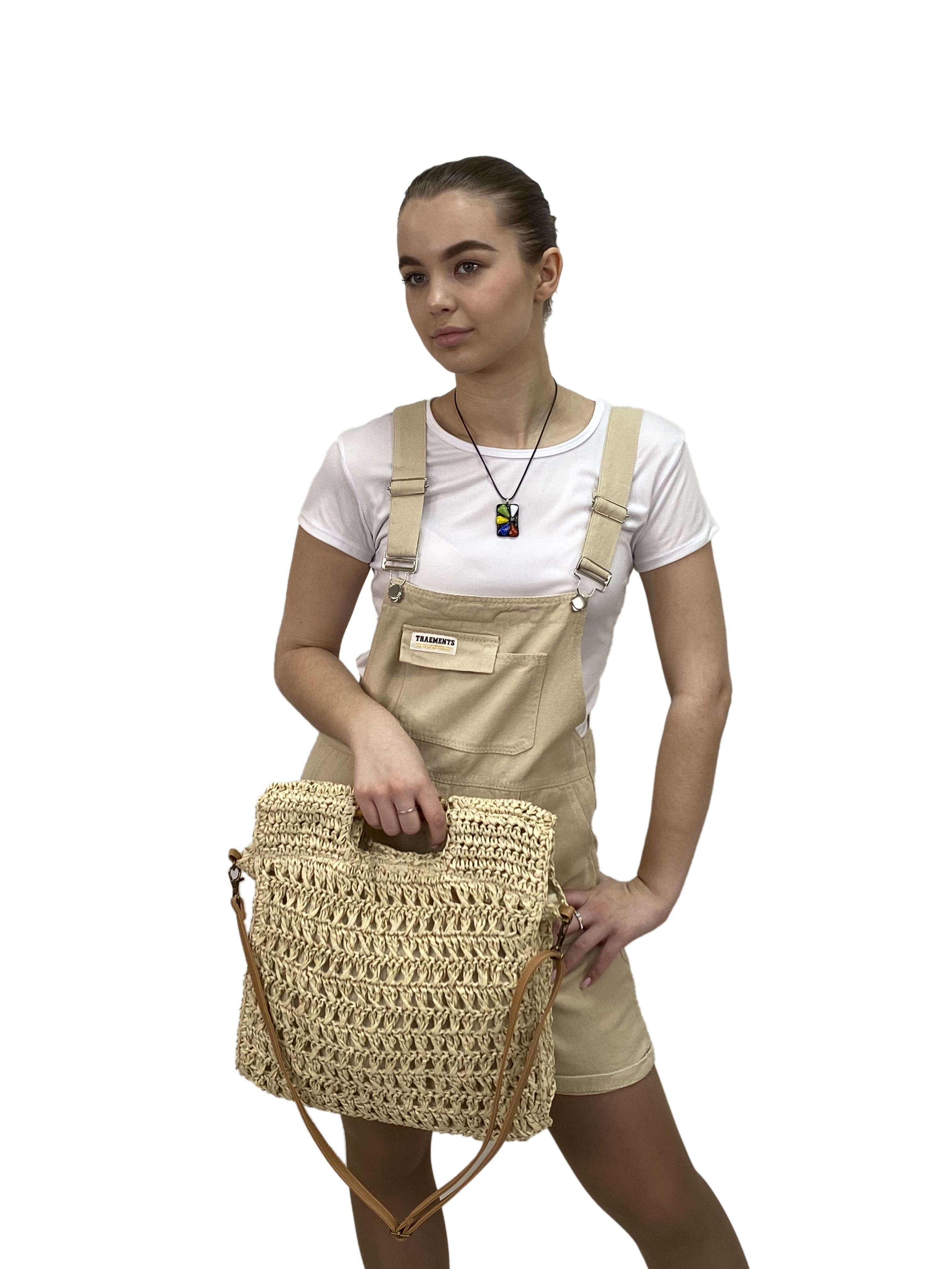 На фото 2 - Женская плетеная сумка из джута, с акцентными  ручками из бамбука, цвет песочный