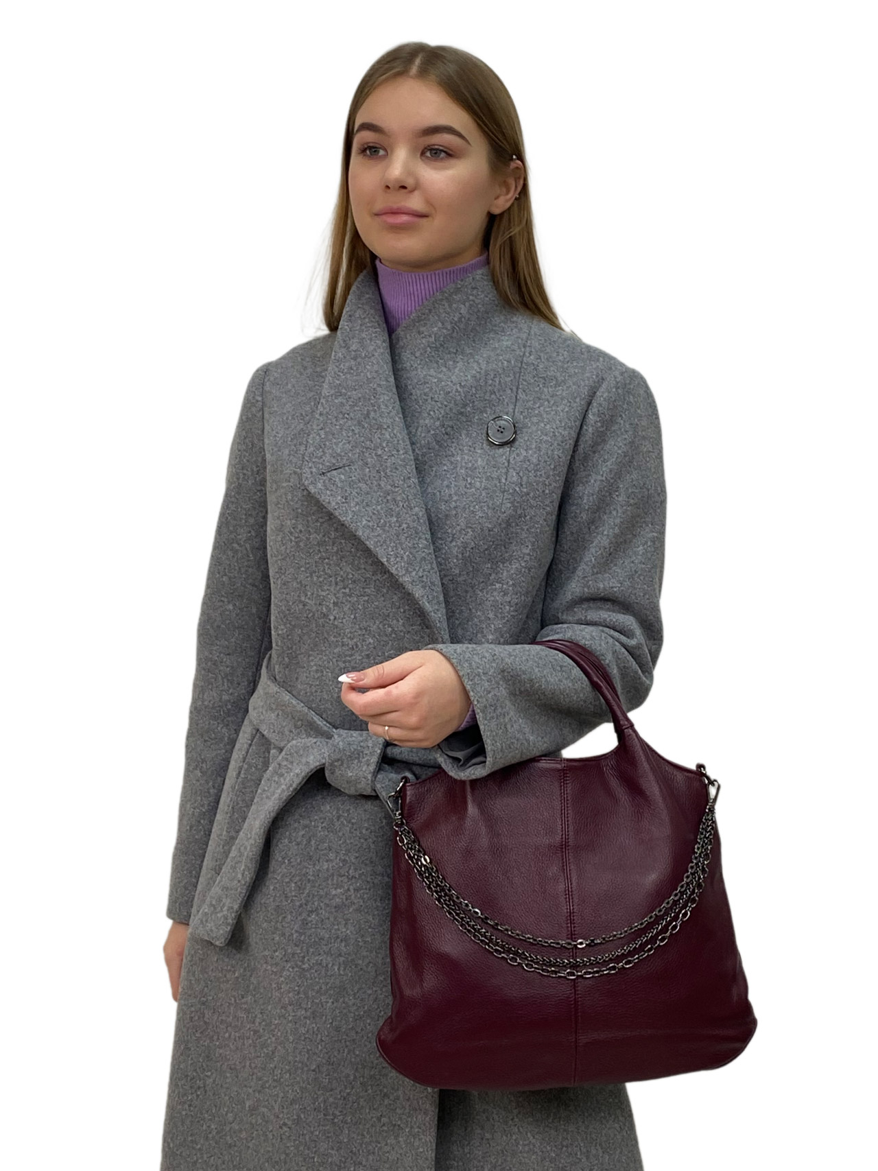 На фото 1 - Женская сумка  из натуральной кожи, цвет фиолетовый