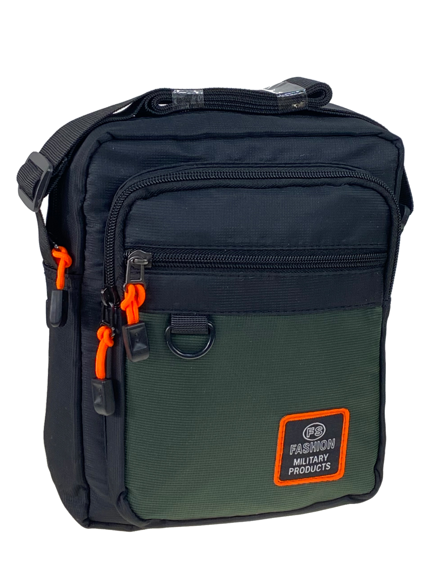 На фото 1 - Мужская сумка из текстиля, цвет черный с зеленым