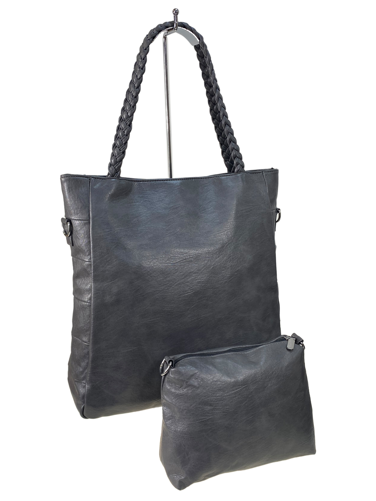На фото 1 - Женская сумка из искусственной кожи цвет серый 