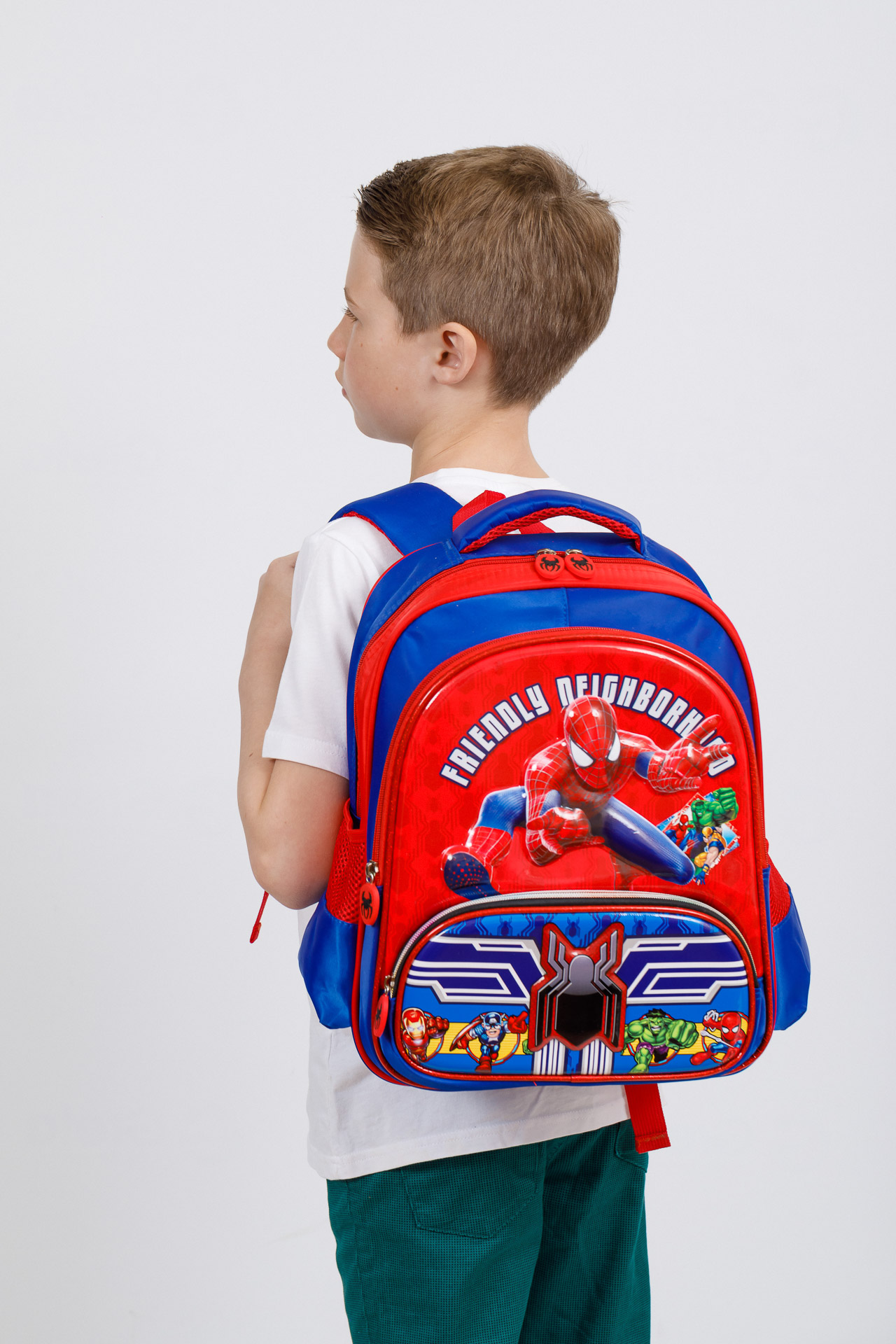 На фото 4 - Рюкзак для мальчика из текстиля, цвет синий с красным
