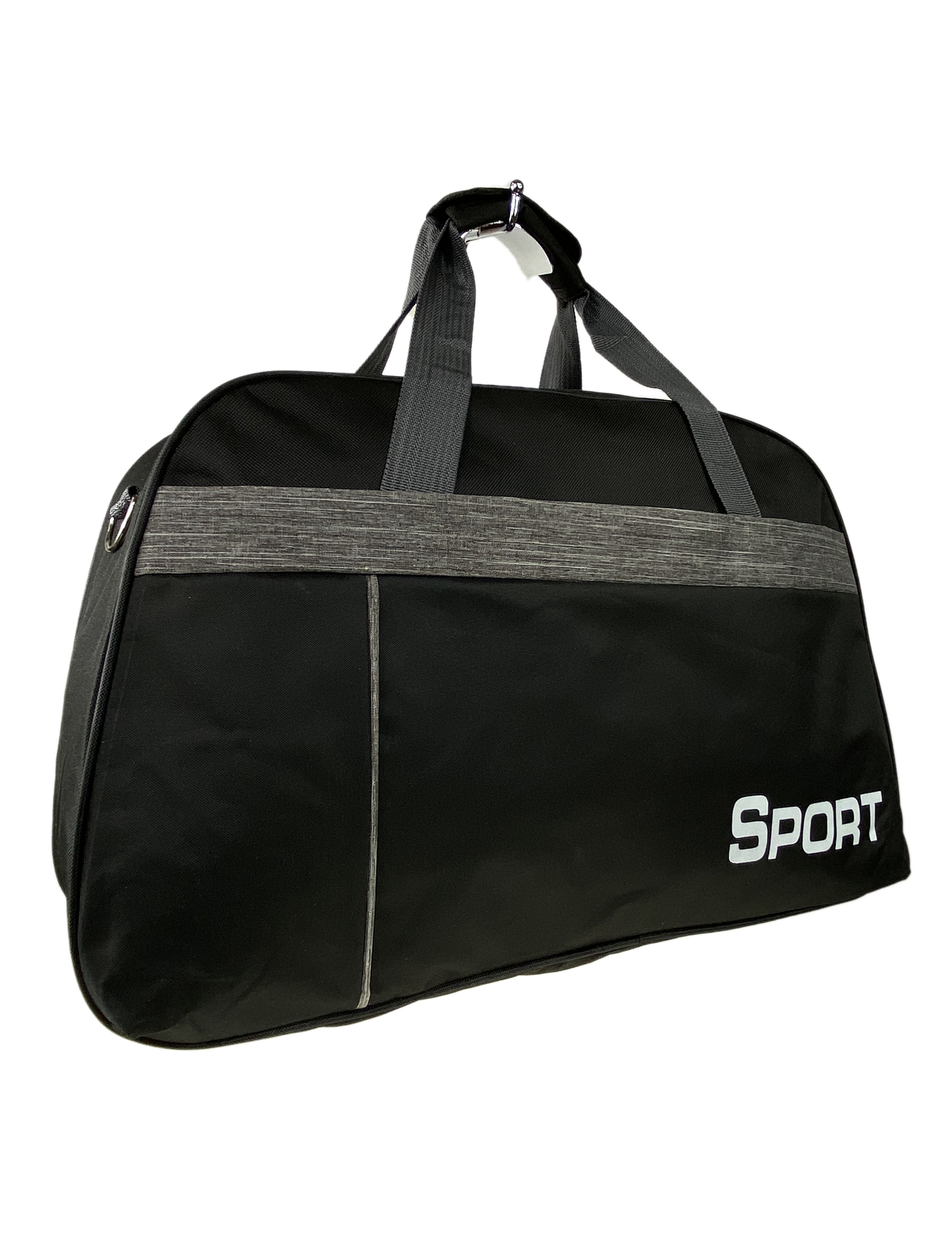 На фото 1 - Текстильная дорожная сумка, цвет черный с серым