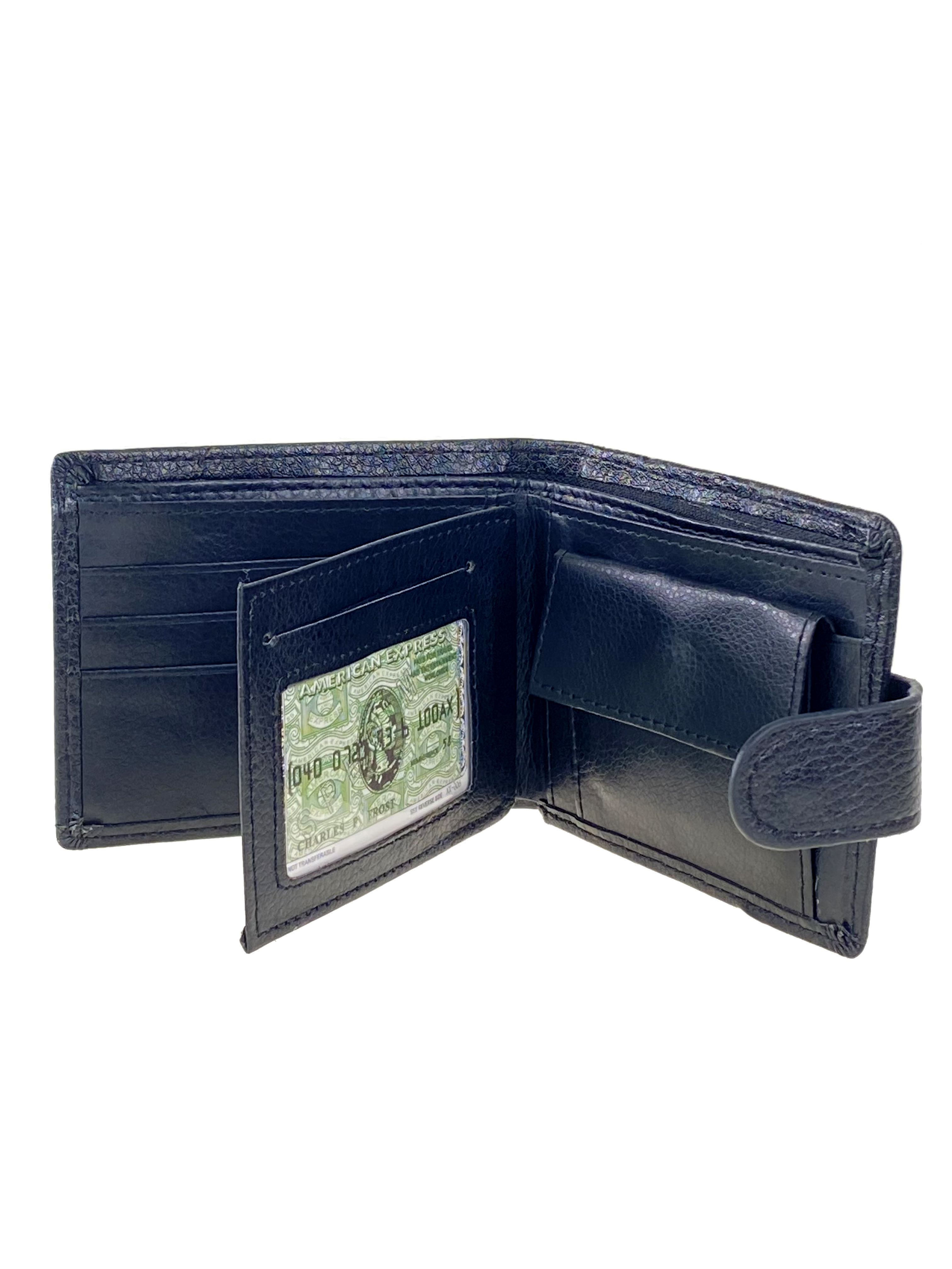 На фото 2 - Мужской кошелёк из экокожи с белой строчкой, цвет чёрный