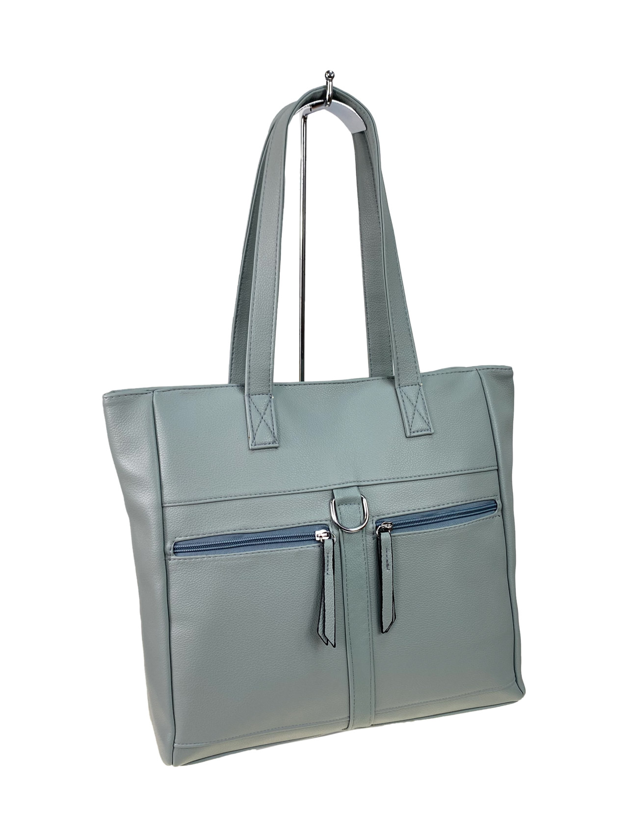 На фото 2 - Женская сумка из искусственной кожи, цвет серо-голубой