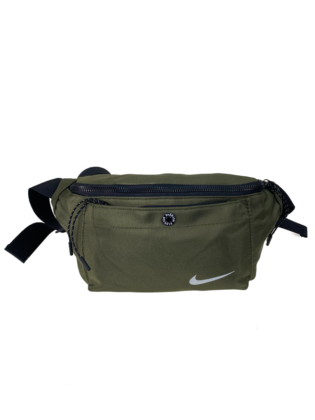 На фото 1 - Мужская поясная сумка из текстиля, цвет зеленый