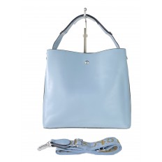На фото 3 - Летняя женская сумка тоут из гладкой экокожи, цвет голубой