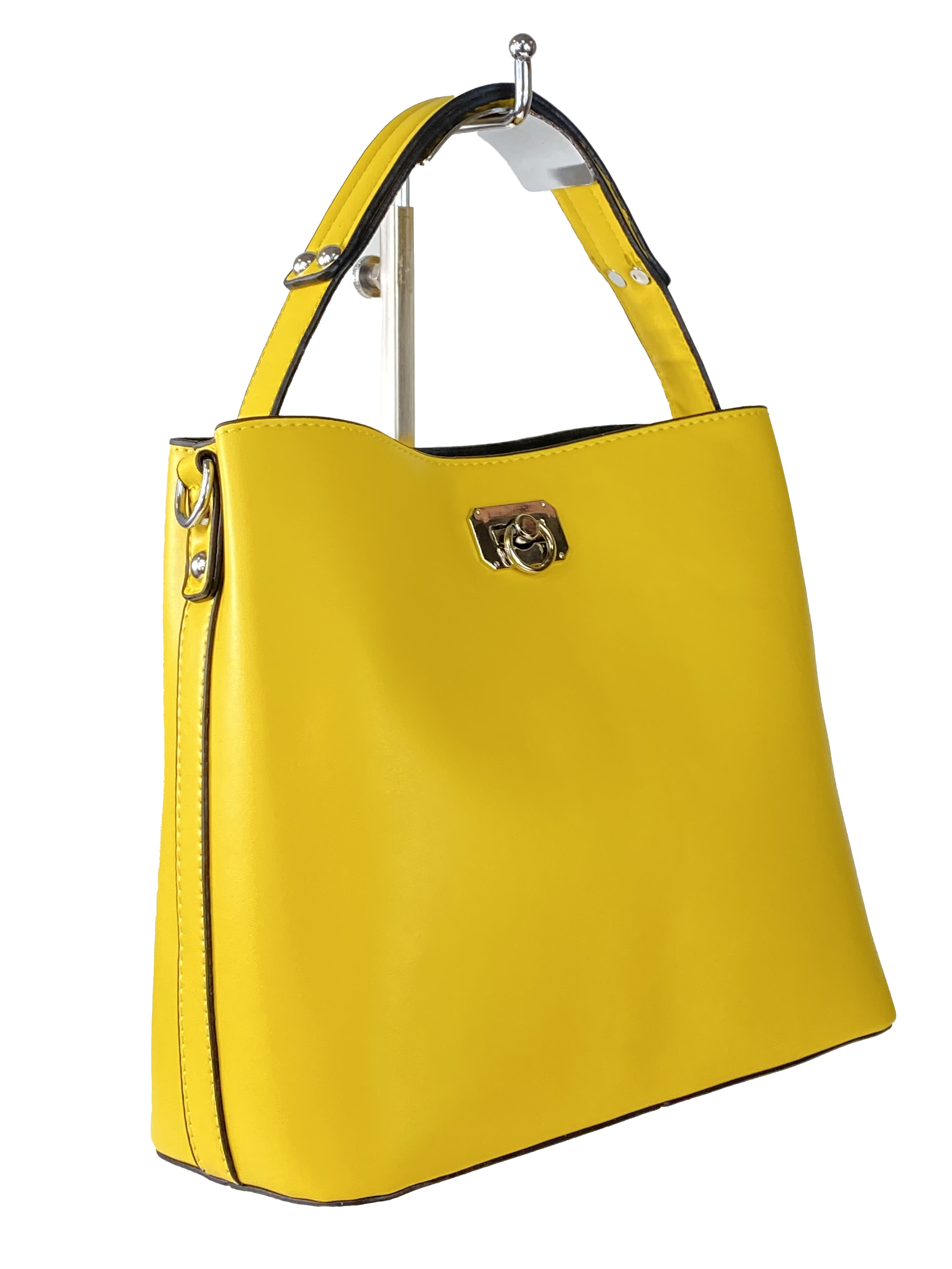 На фото 1 - Летняя женская сумка тоут из гладкой экокожи, цвет жёлтый