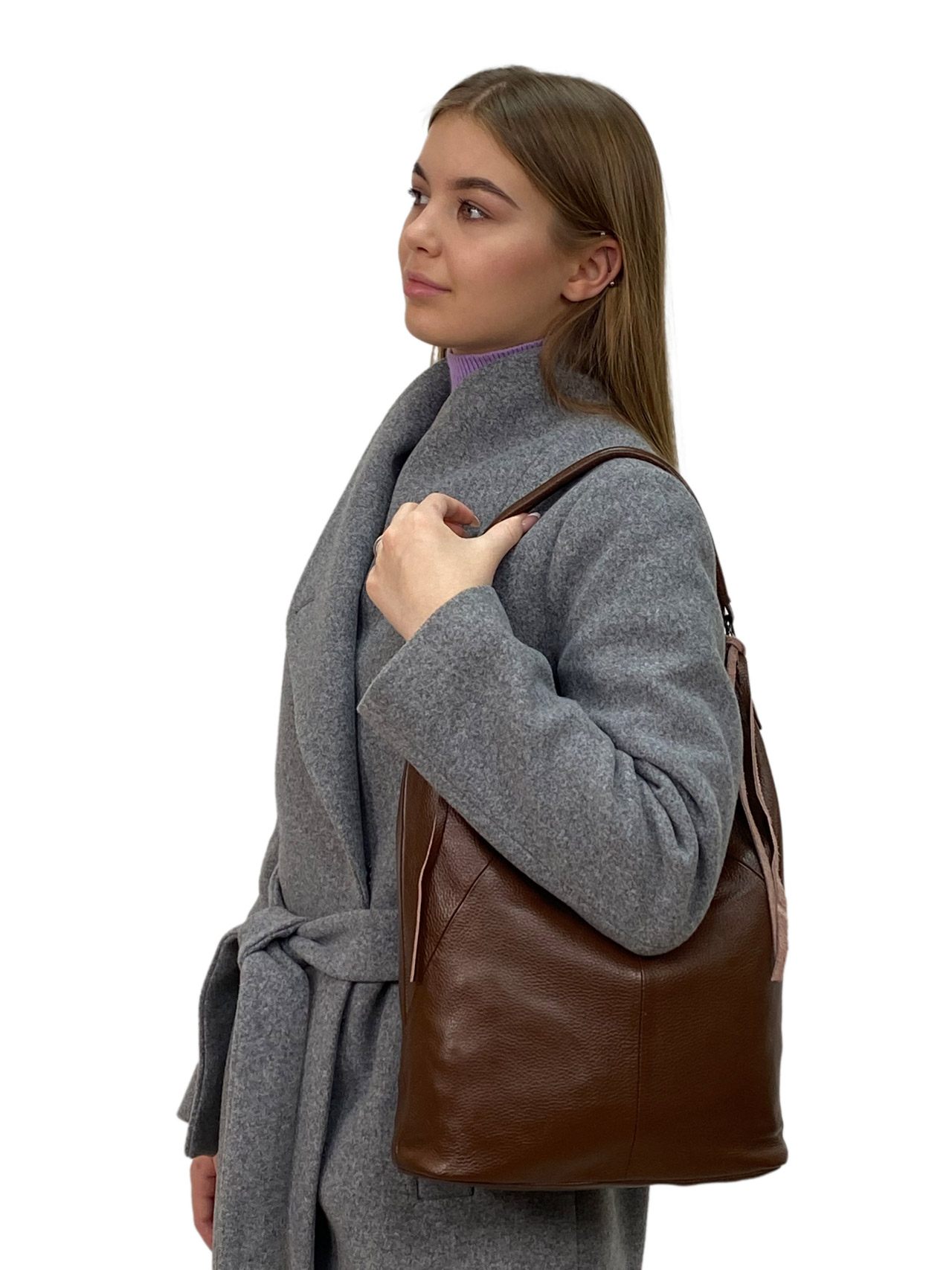 На фото 1 - Женская сумка  из натуральной кожи, цвет коричневый