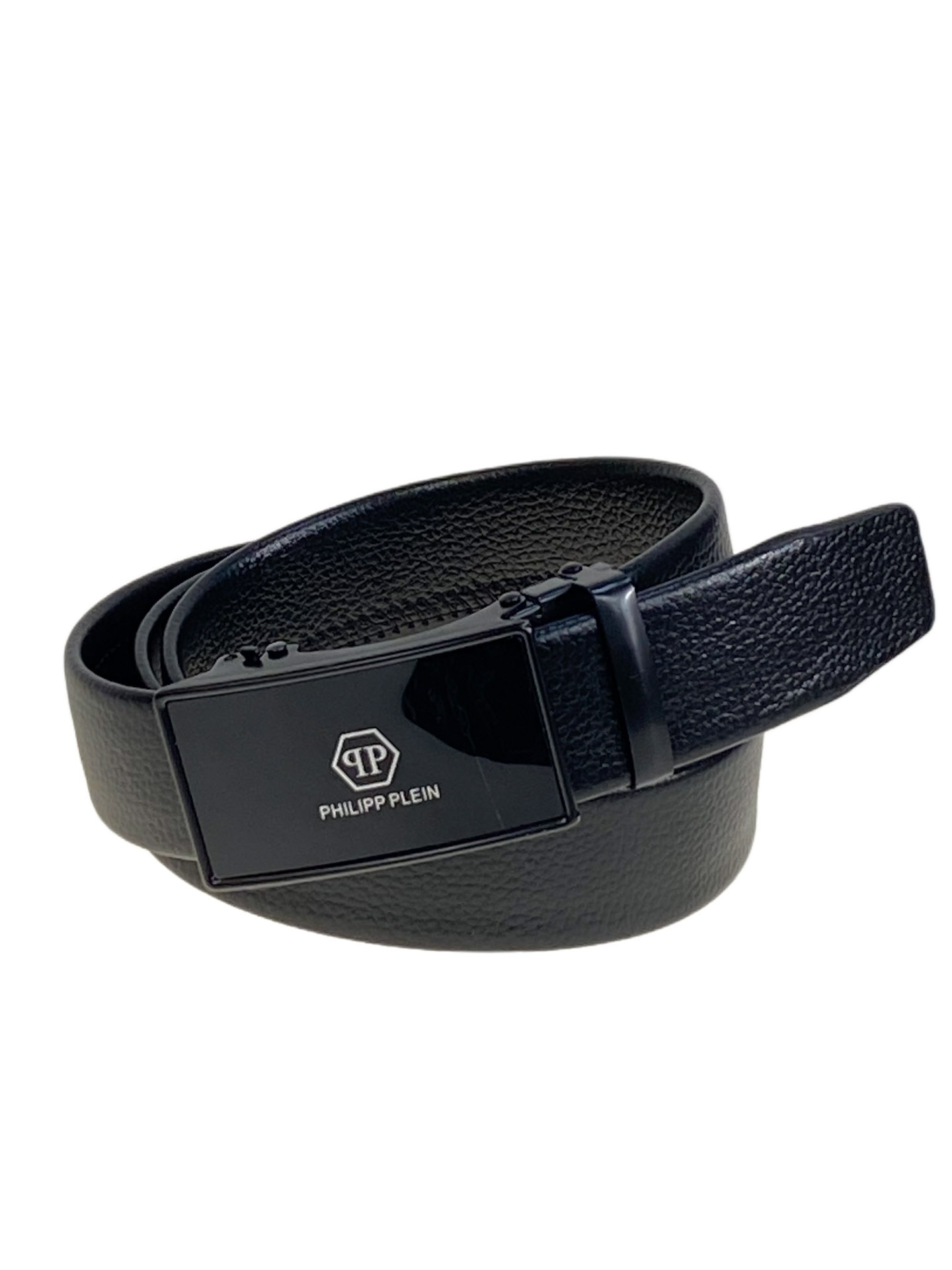 На фото 1 -  Ремень мужской с автоматической пряжкой из искусственной кожи, цвет черный