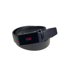 На фото 1 -  Ремень мужской с автоматической пряжкой из искусственной кожи, цвет черный