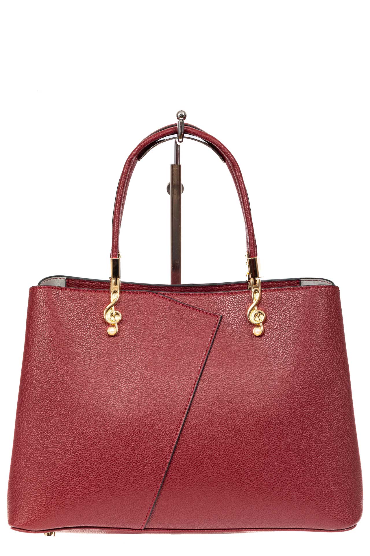 На фото 2 - Кожаная женская сумка тоут со скрипичным ключом, цвет красный