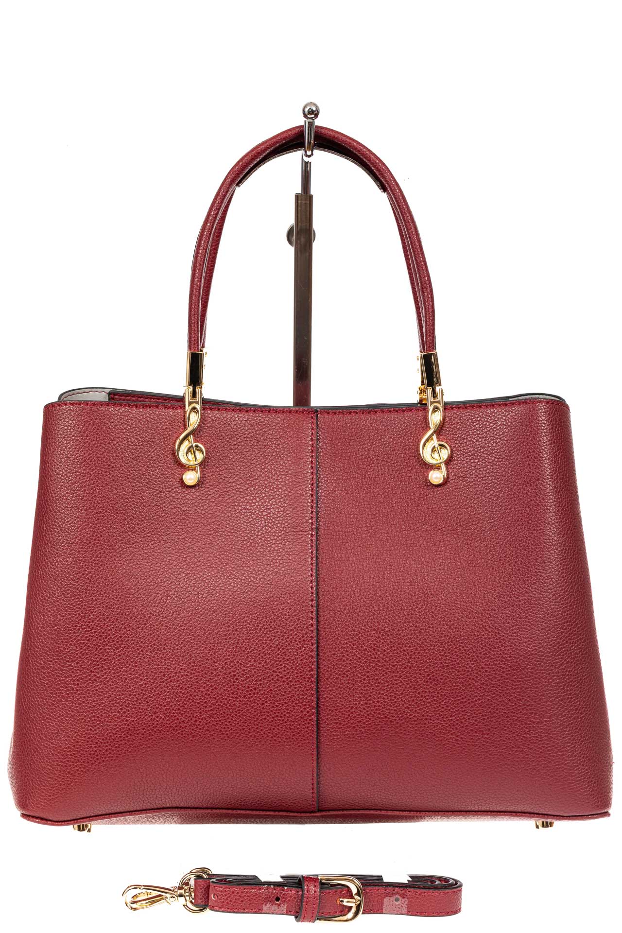 На фото 3 - Кожаная женская сумка тоут со скрипичным ключом, цвет красный