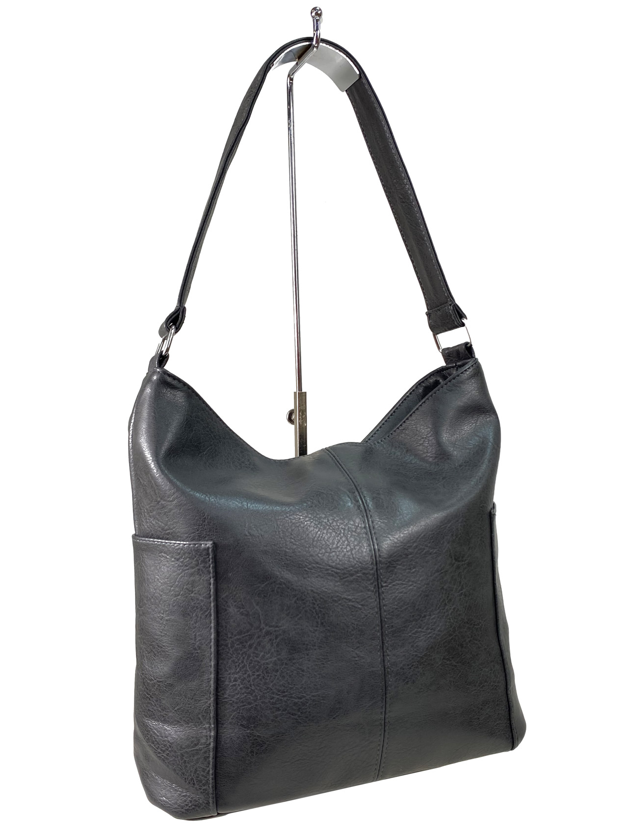 На фото 1 - Женская сумка хобо из искусственной кожи, цвет серый