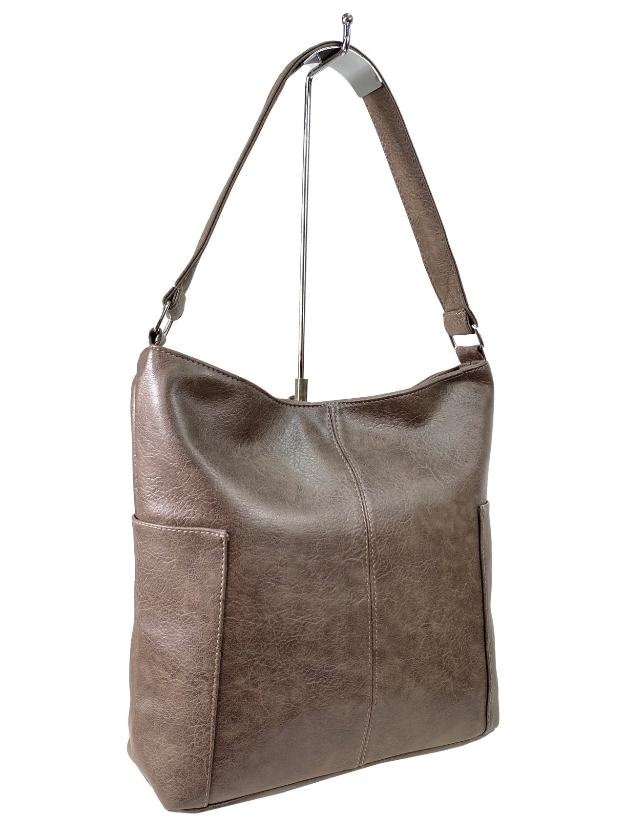 На фото 1 - Женская сумка хобо из искусственной кожи, цвет коричневый