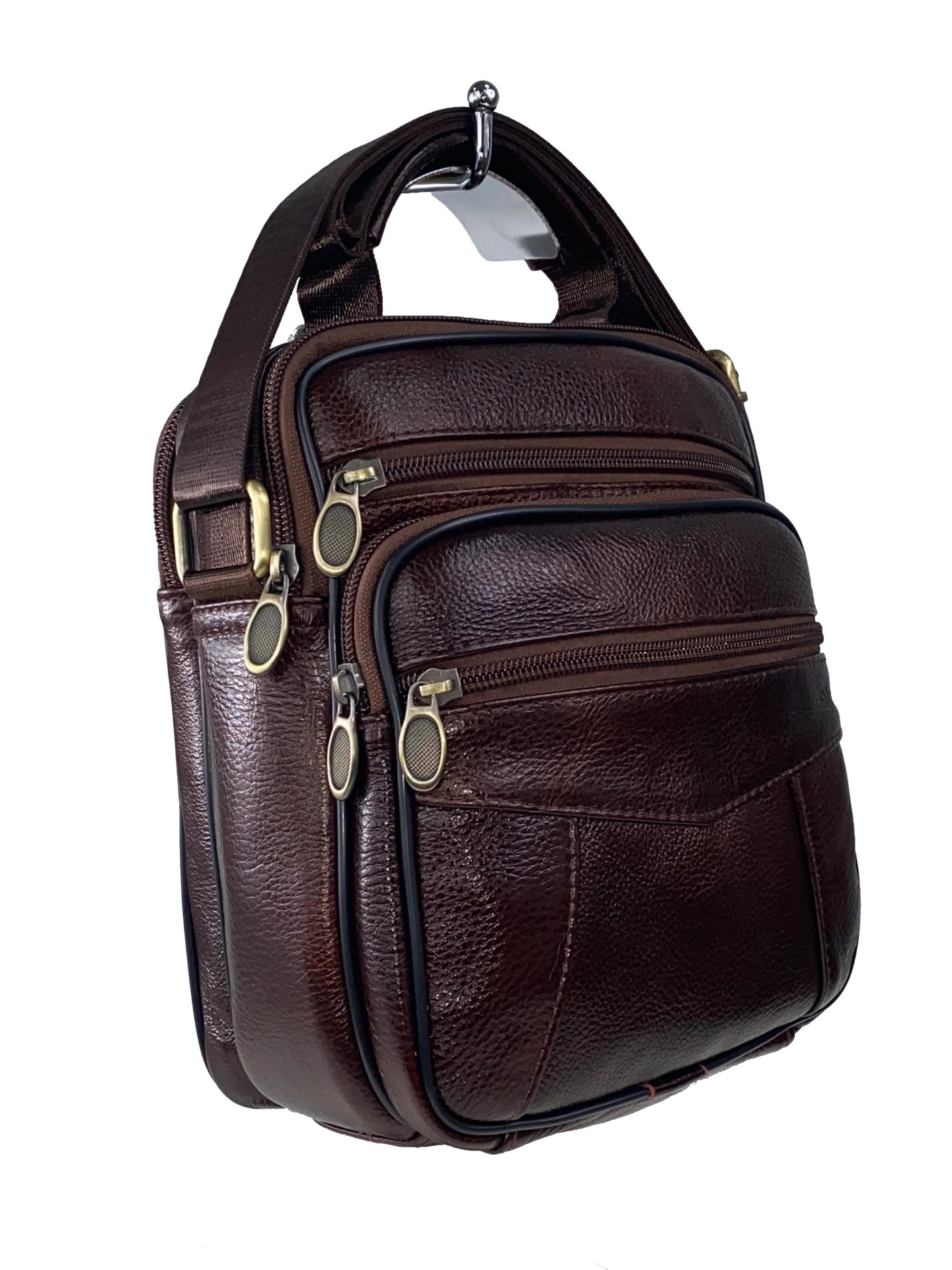 На фото 1 - Мужская сумка из фактурной натуральной кожи, цвет коричневый