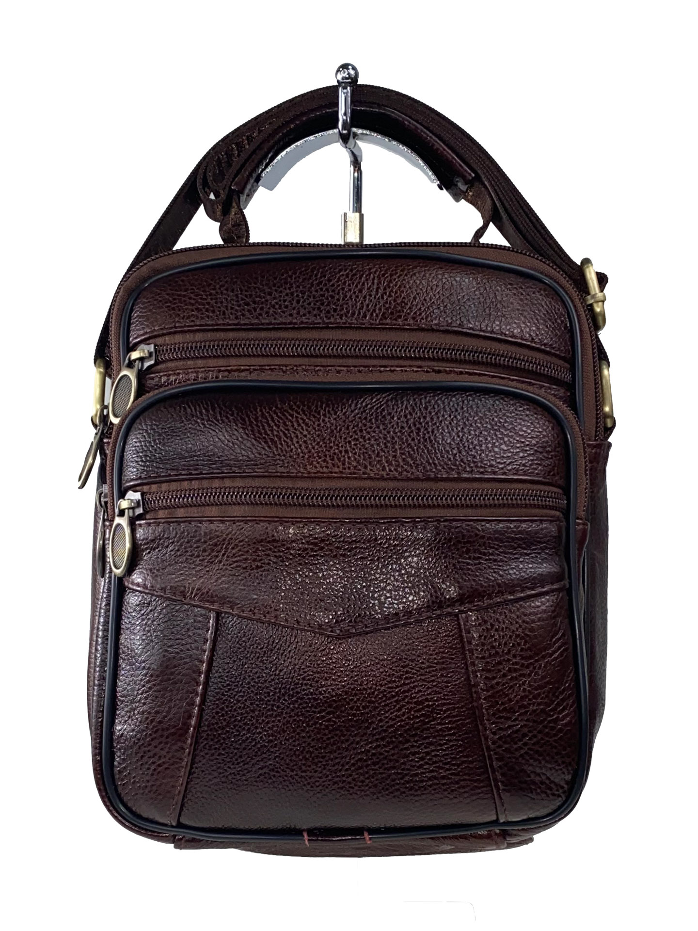 На фото 2 - Мужская сумка из фактурной натуральной кожи, цвет коричневый