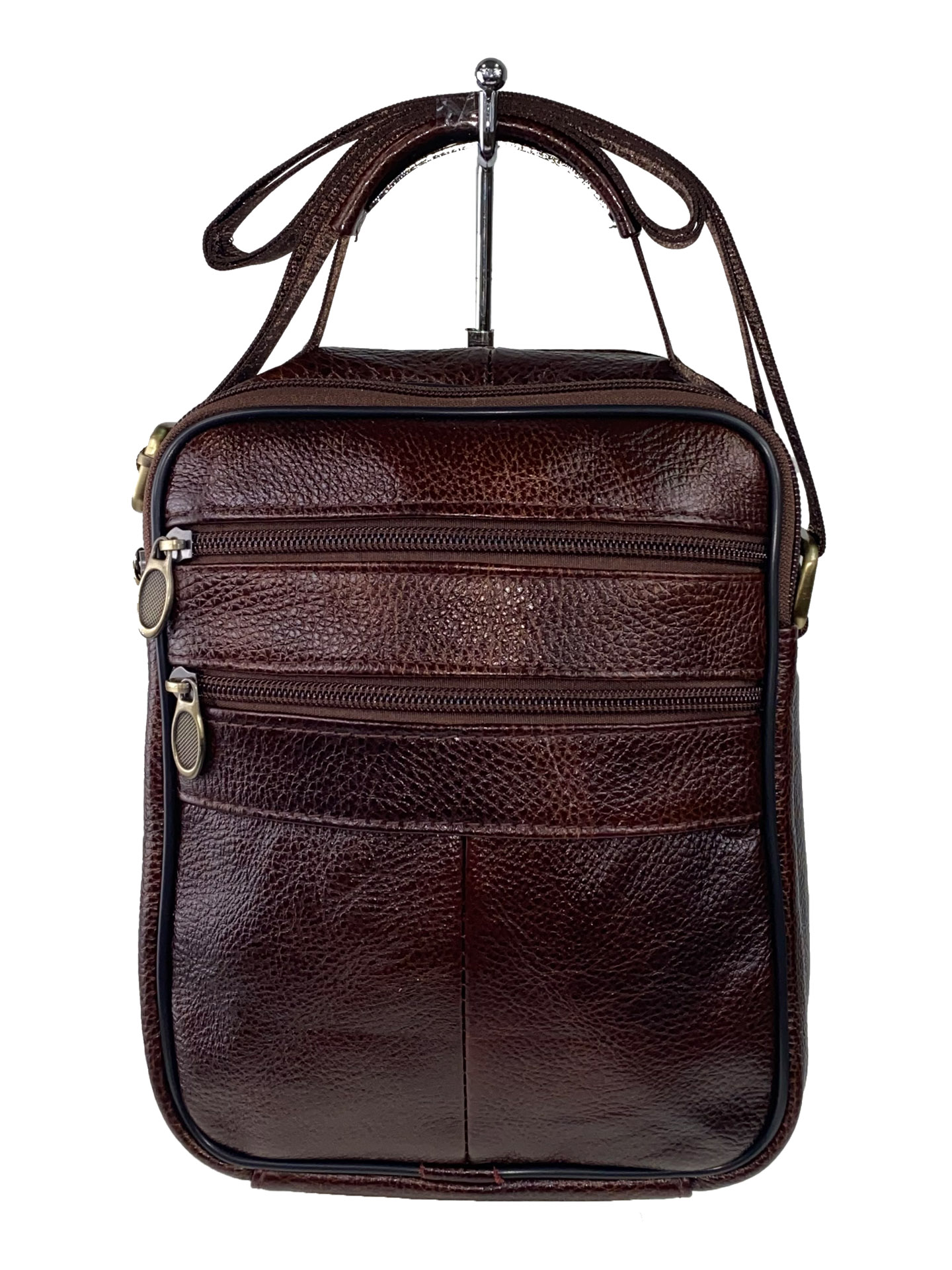 На фото 3 - Мужская сумка для документов из фактурной натуральной кожи, цвет шоколад