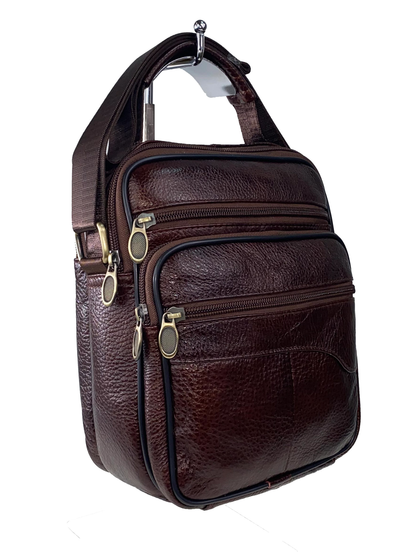 На фото 1 - Мужская сумка для документов из фактурной натуральной кожи, цвет коричневый