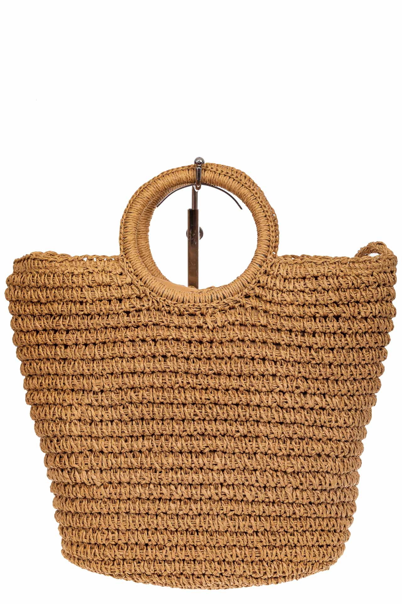 На фото 3 - Плетеная сумка-корзинка из соломки, цвет бежевый