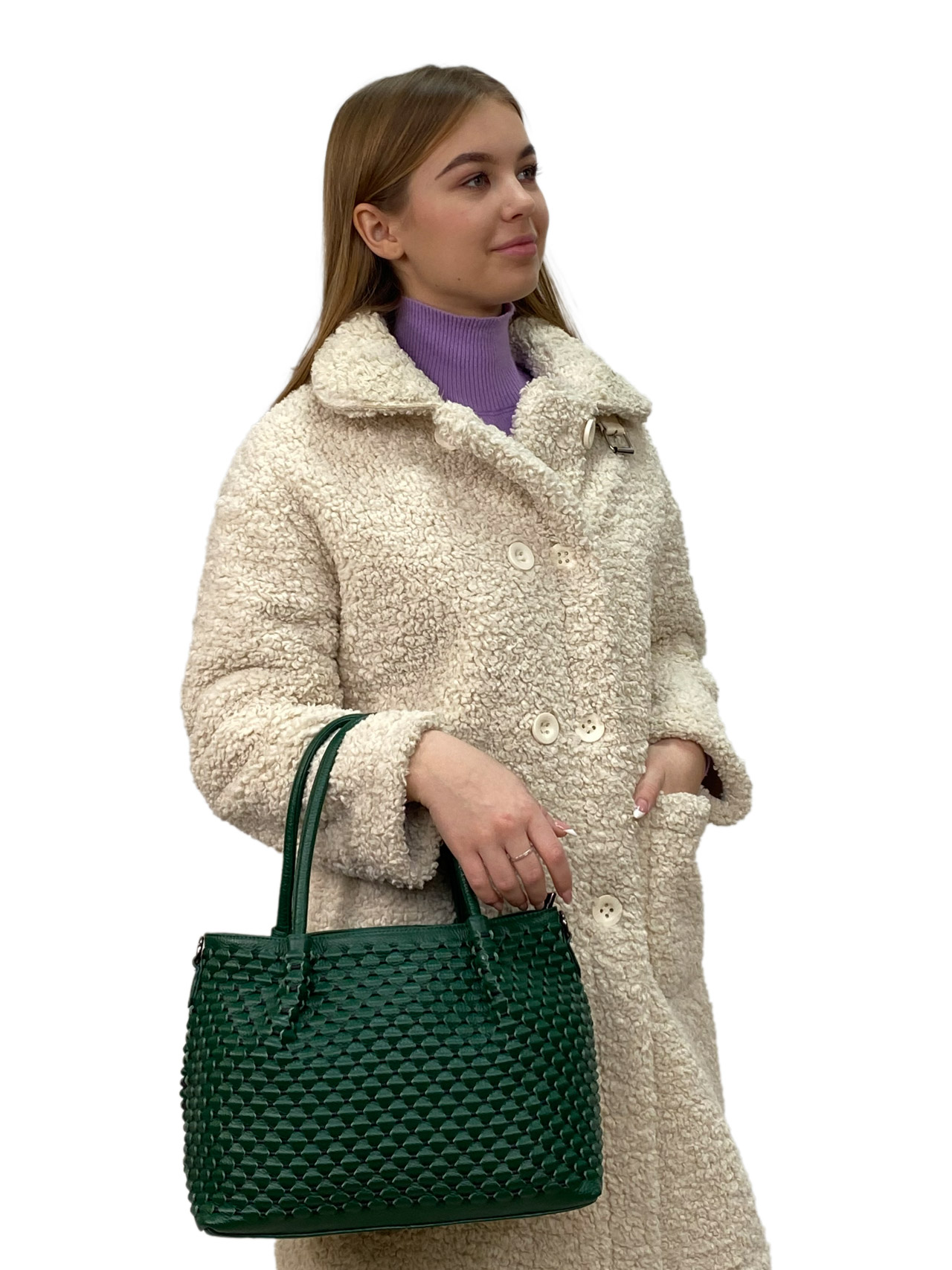 На фото 1 - Женская сумка  из натуральной кожи, цвет зеленый