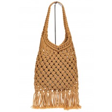 На фото 2 - Женская сумка-авоська с плетеными ручками, цвет песочный