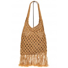 На фото 3 - Женская сумка-авоська с плетеными ручками, цвет песочный