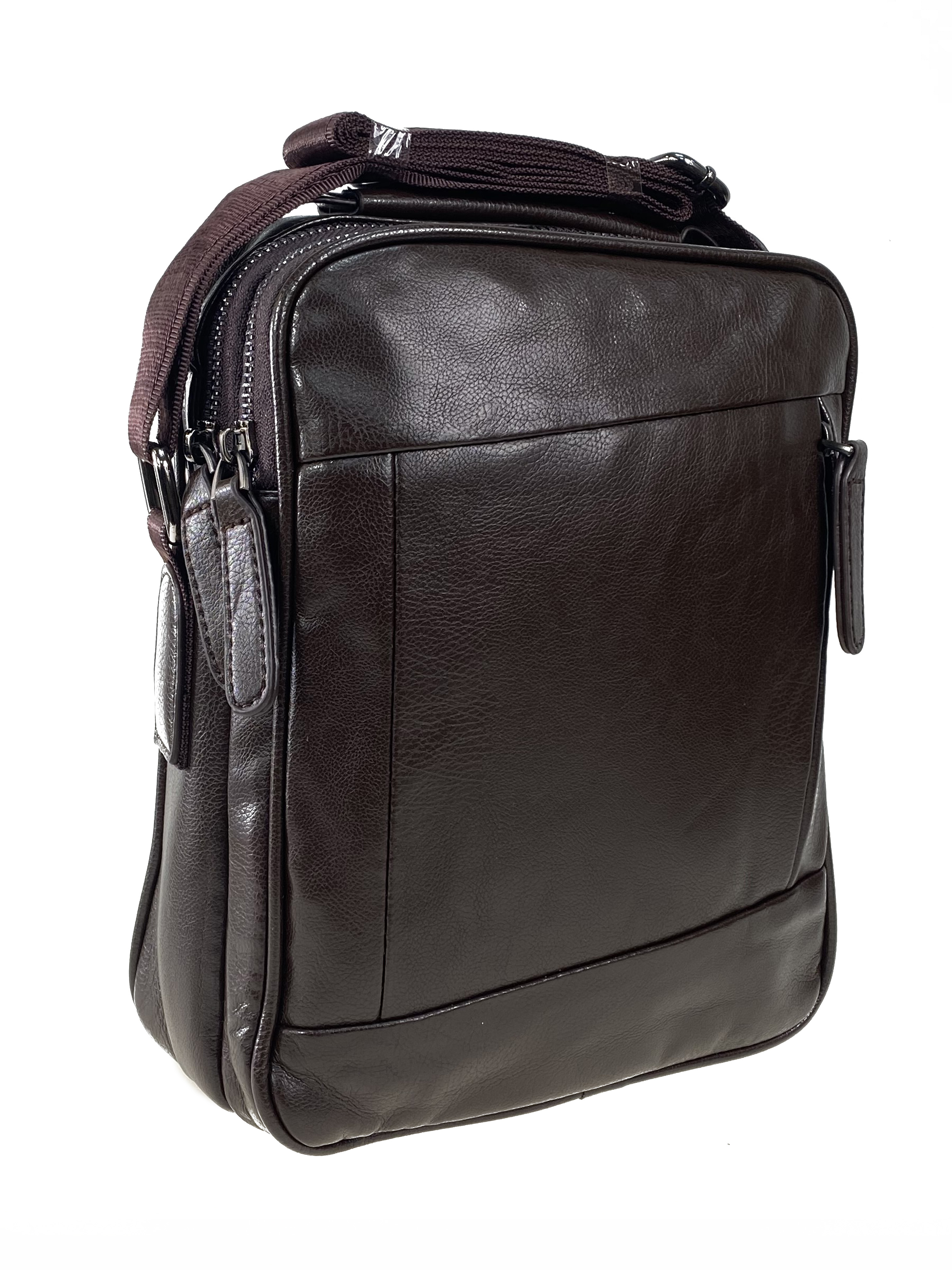 На фото 1 - Мужская деловая сумка из искусственной кожи, коричневый цвет