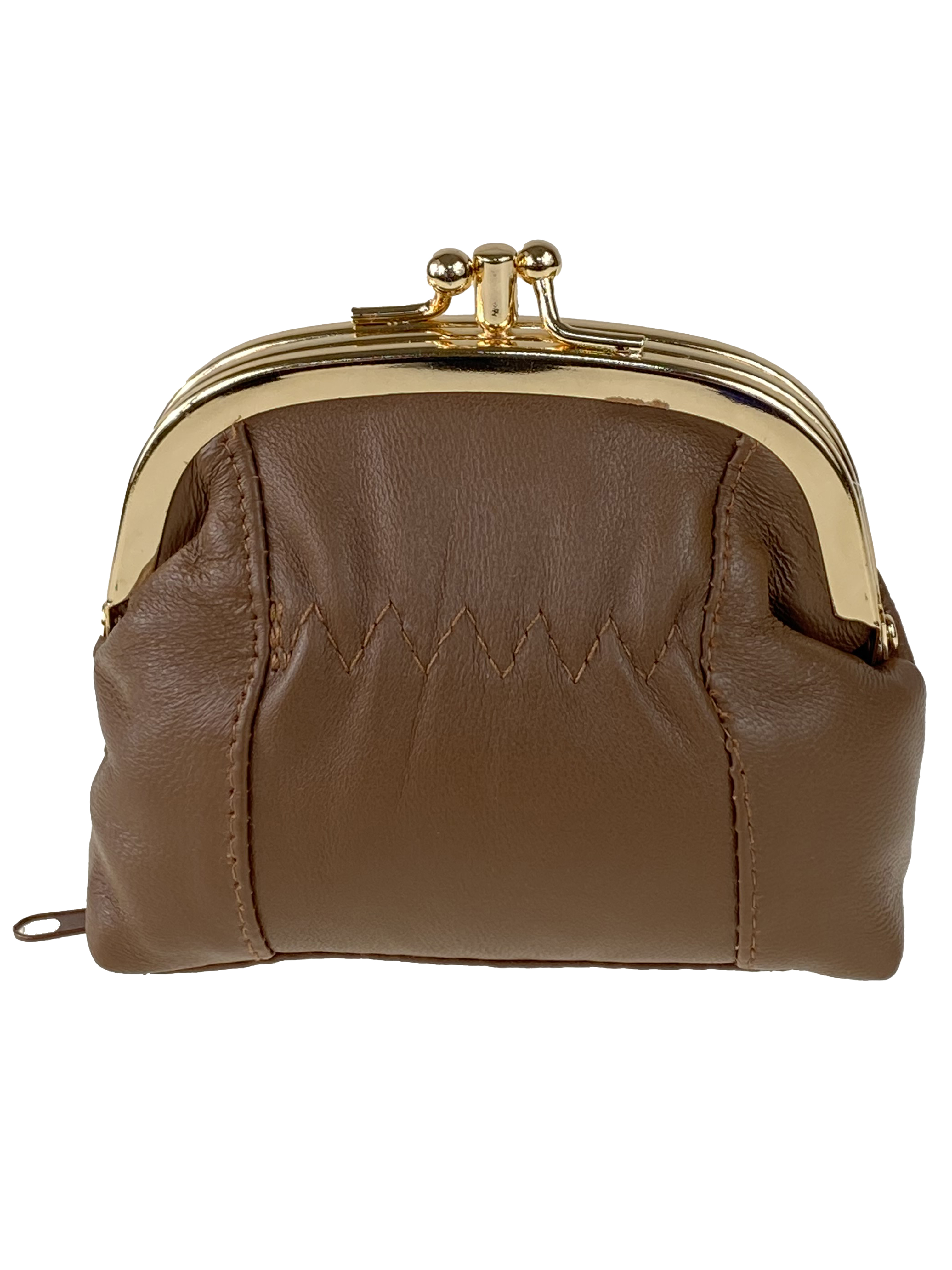 На фото 1 - Женский кошелёк с фермуаром из натуральной кожи, цвет коричневый