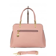 На фото 3 - Строгая женская сумка из кожзама с эффектной подвеской, цвет розовый