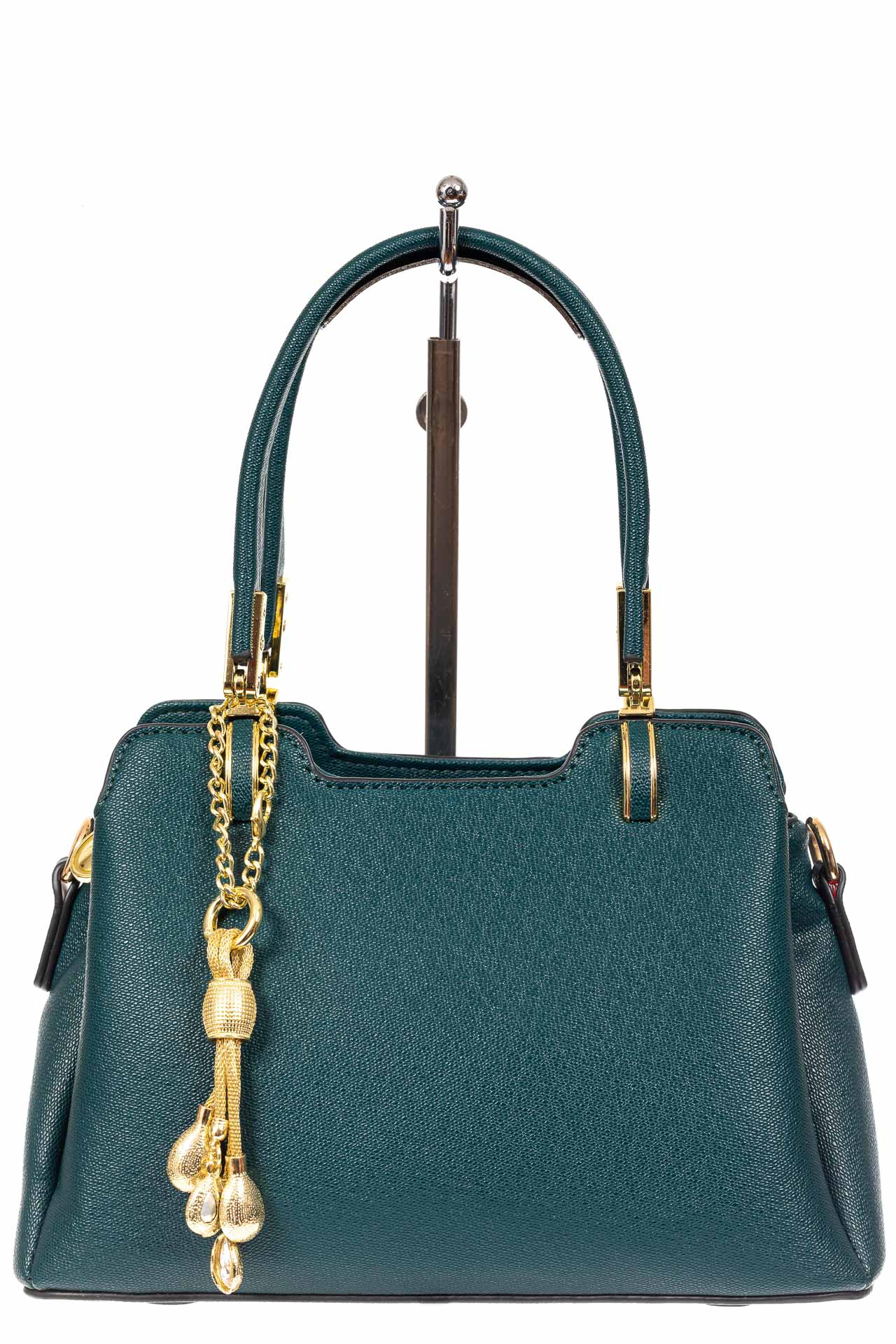 На фото 2 - Женская сумка-трапеция из экокожи с подвеской, цвет сине-зеленый