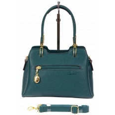 На фото 3 - Женская сумка-трапеция из экокожи с подвеской, цвет сине-зеленый
