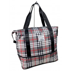 На фото 1 - Дорожная сумка из текстиля, цвет серый с черным и красным 