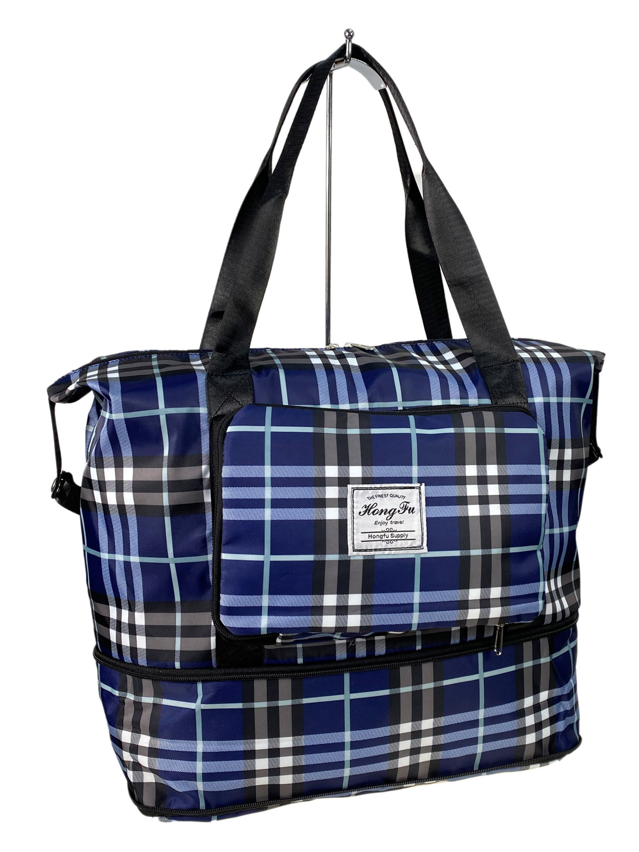 На фото 1 - Дорожная сумка из текстиля, цвет синий с черным 