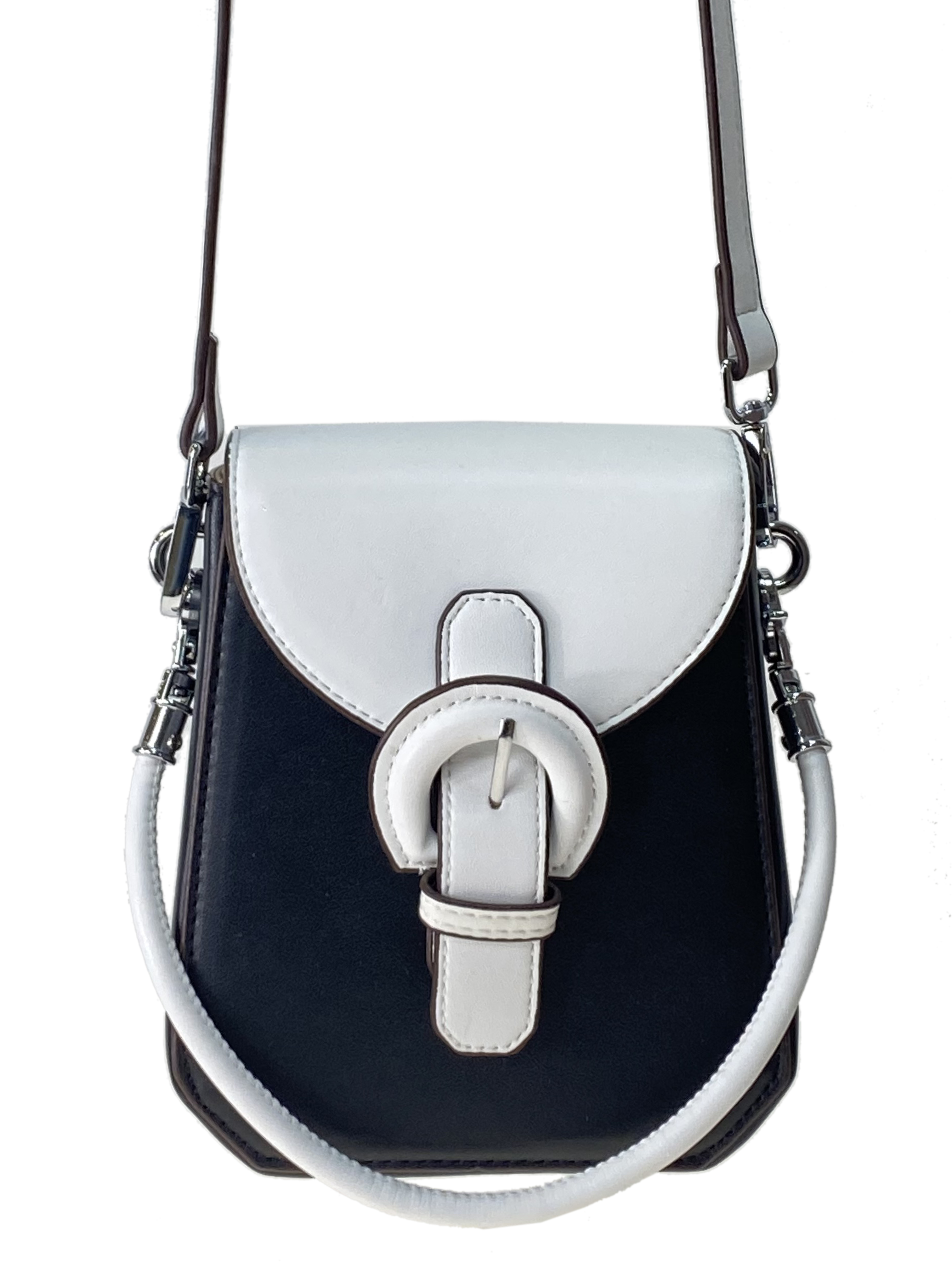 На фото 2 - Женская сумка из искусственной кожи, цвет черный с белым