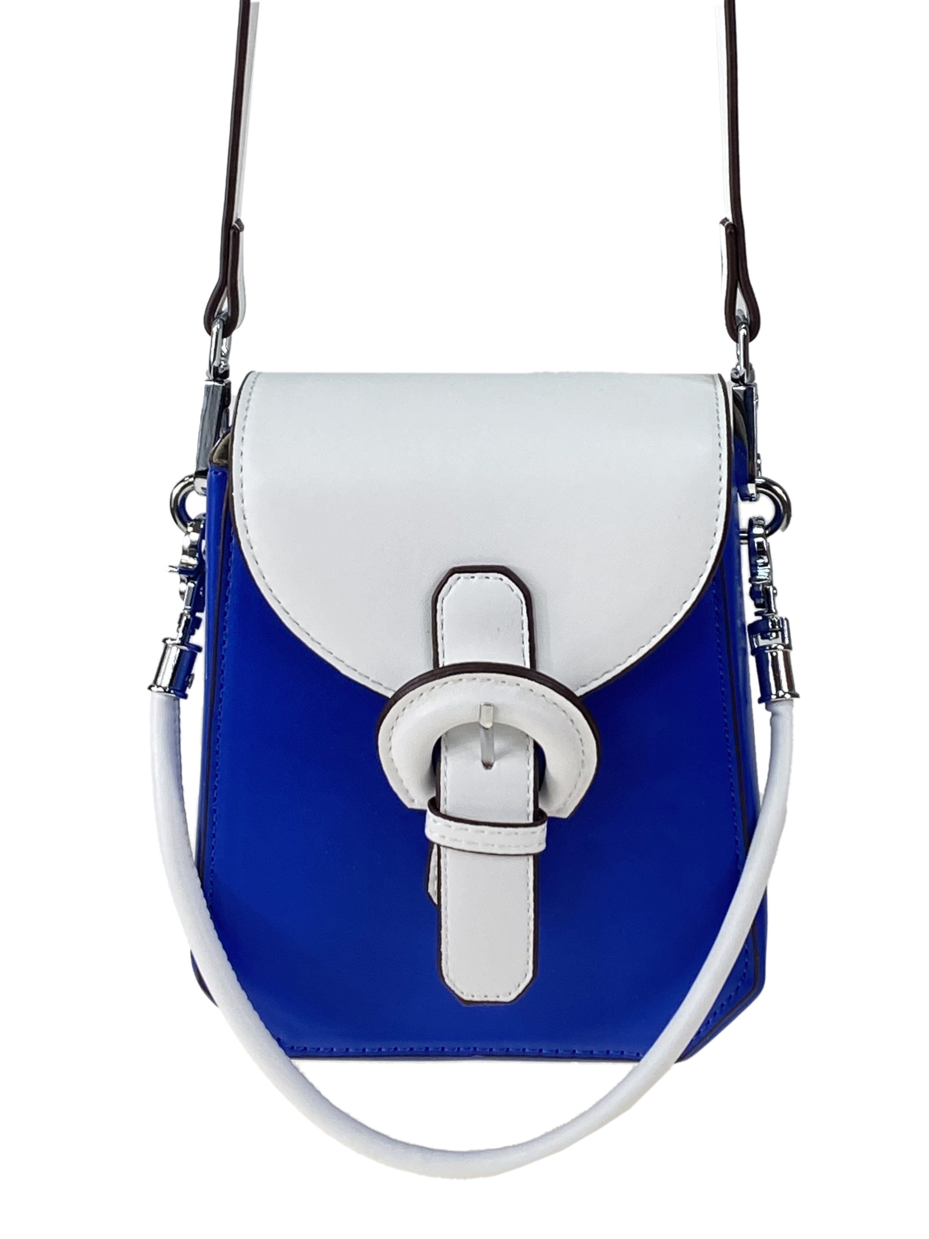 На фото 2 - Женская сумка из искусственной кожи, цвет синий с белым