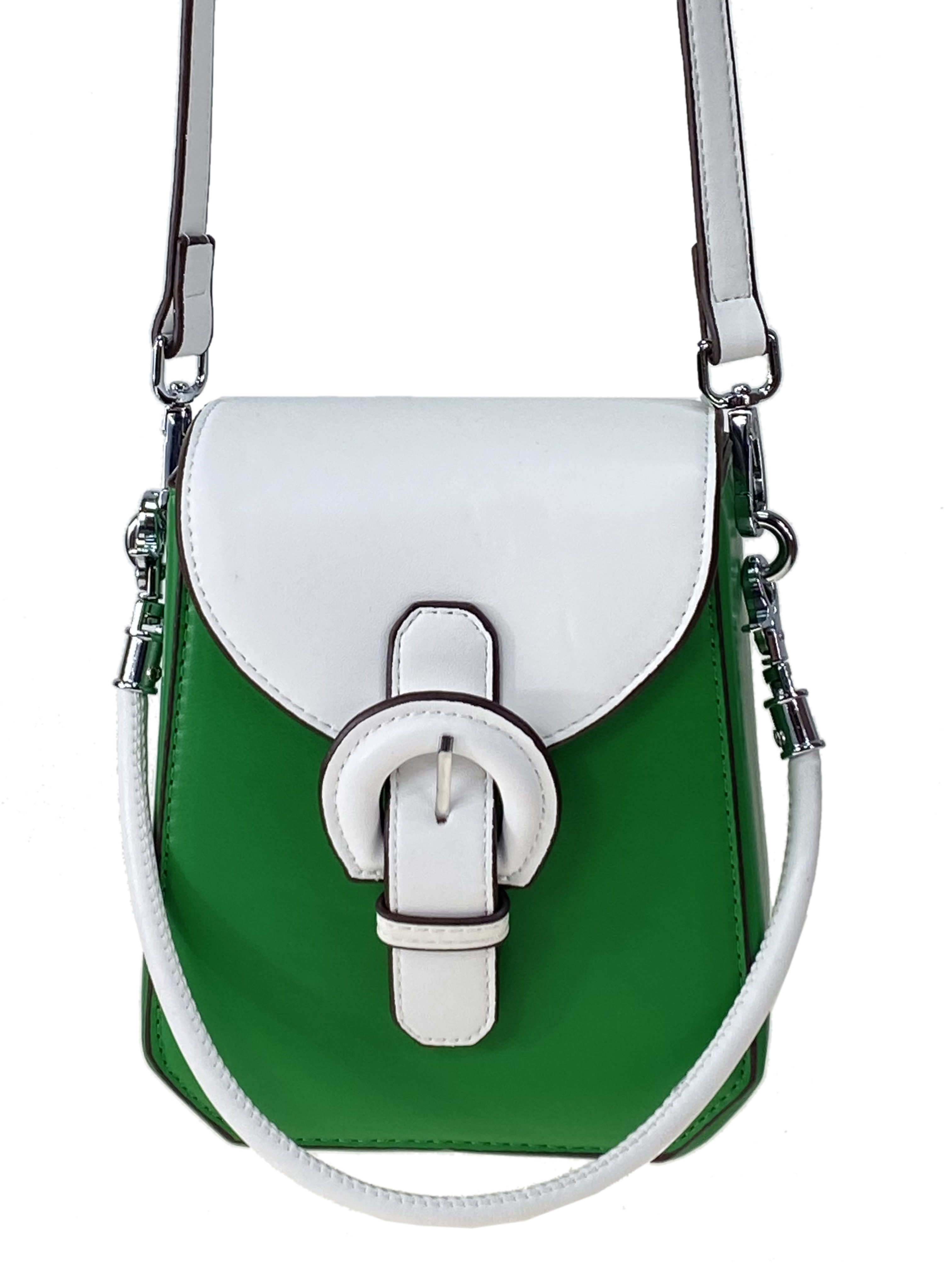 На фото 2 - Женская сумка из искусственной кожи, цвет зеленый с белым