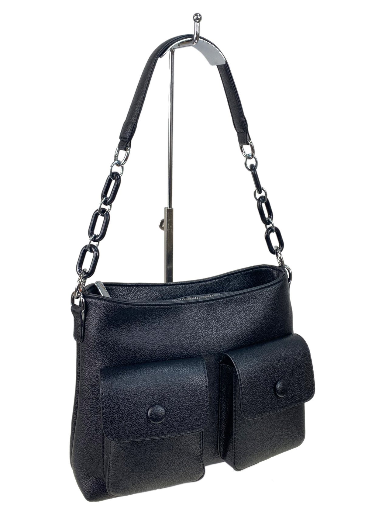 На фото 2 - Женская  сумка из искусственной кожи, цвет черный 