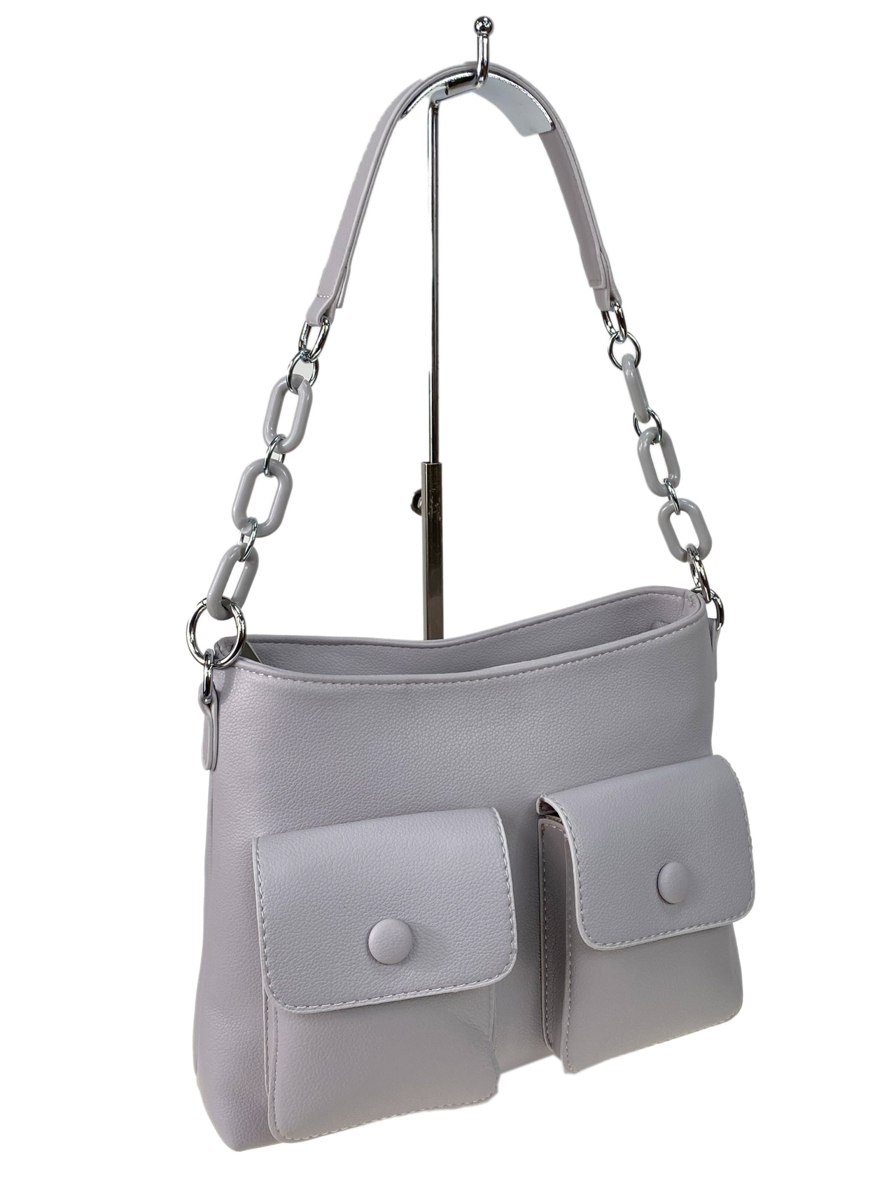 На фото 2 - Женская  сумка из искусственной кожи, цвет светло серый