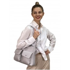 На фото 3 - Женская  сумка из искусственной кожи, цвет светло серый