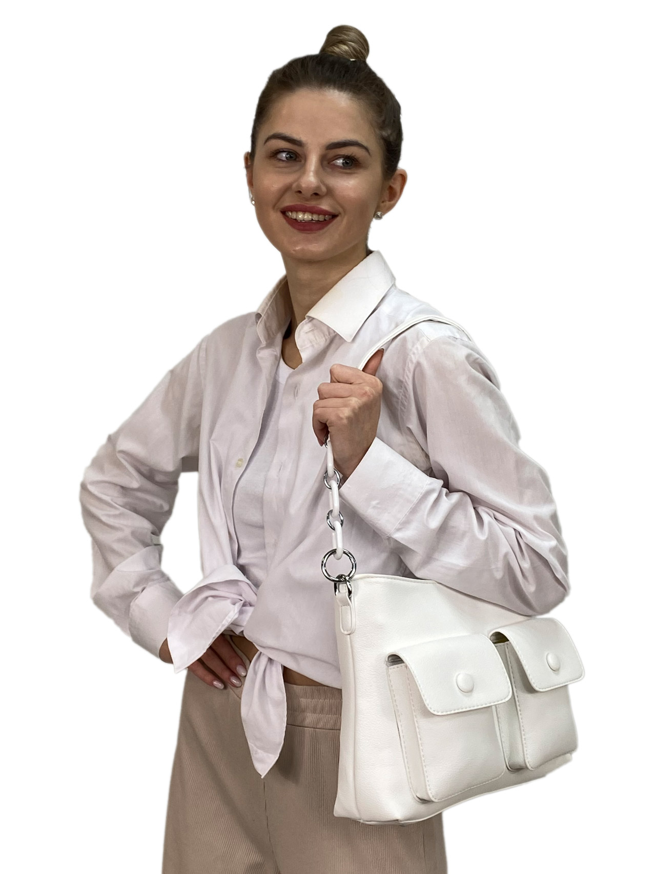 На фото 3 - Женская  сумка из искусственной кожи, цвет белый
