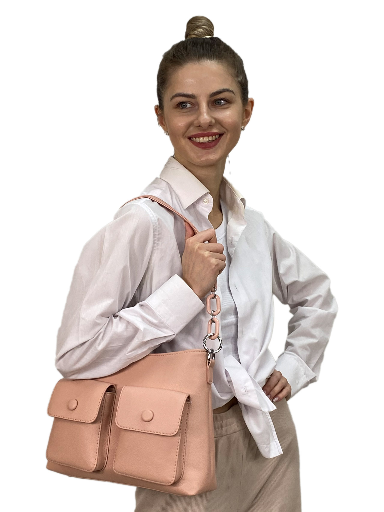 На фото 3 - Женская  сумка из искусственной кожи, цвет розовый