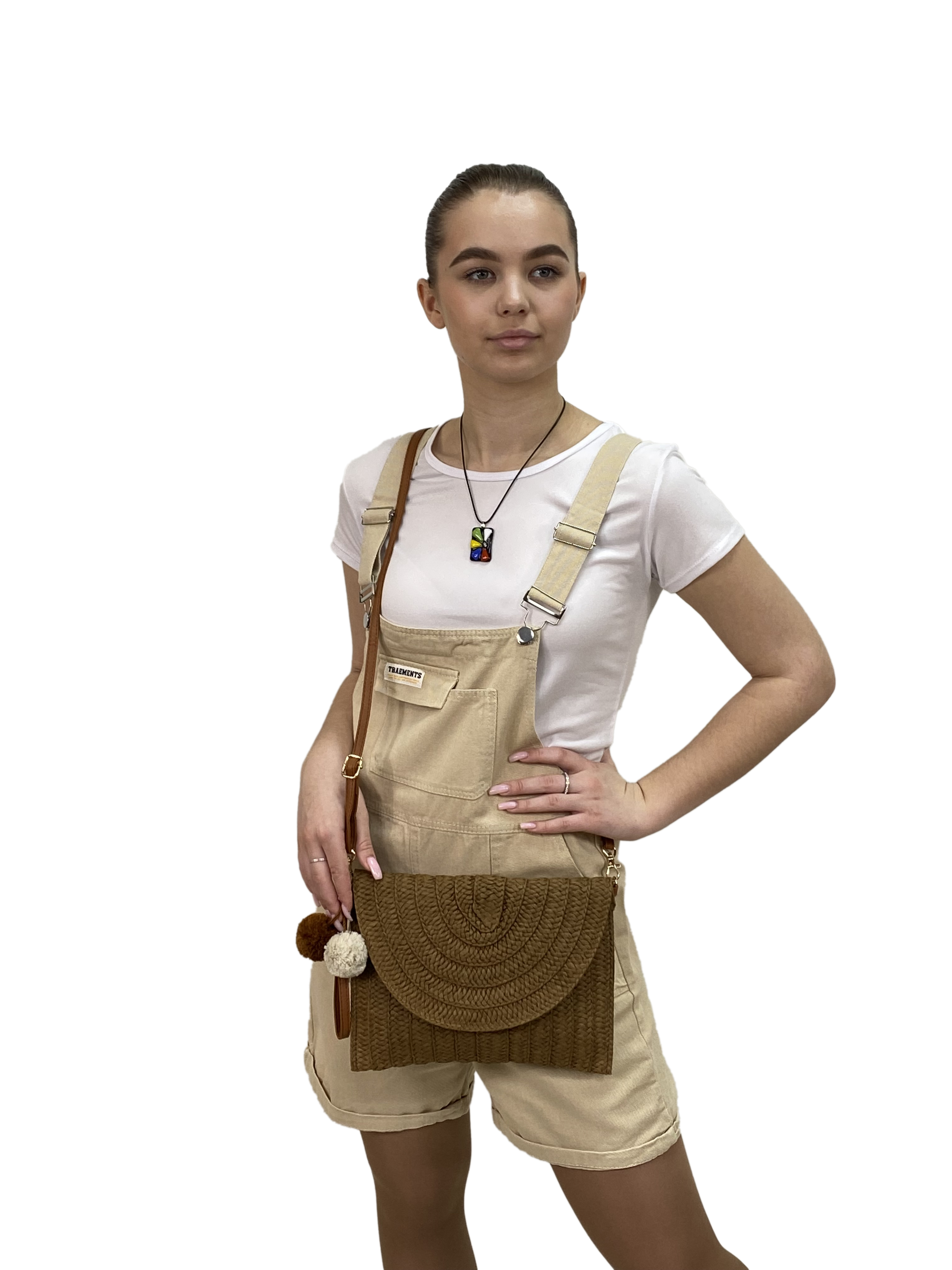 На фото 1 - Женская сумка-клатч из соломы, цвет коричневый