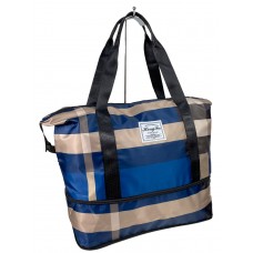 На фото 1 - Дорожная сумка из текстиля, цвет синий с бежевым
