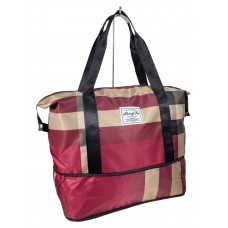 На фото 1 - Дорожная сумка из текстиля, цвет бордовый с бежевым